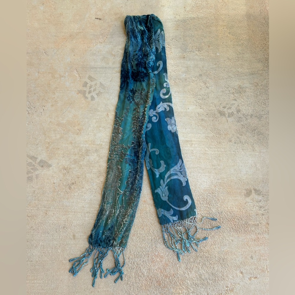 Skinny Scarf, Artsy, Double Sided, Burnout Velvet and Silk